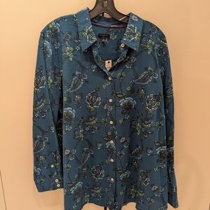 Talbots Blue and Green Patterned Shirt 2X NWT